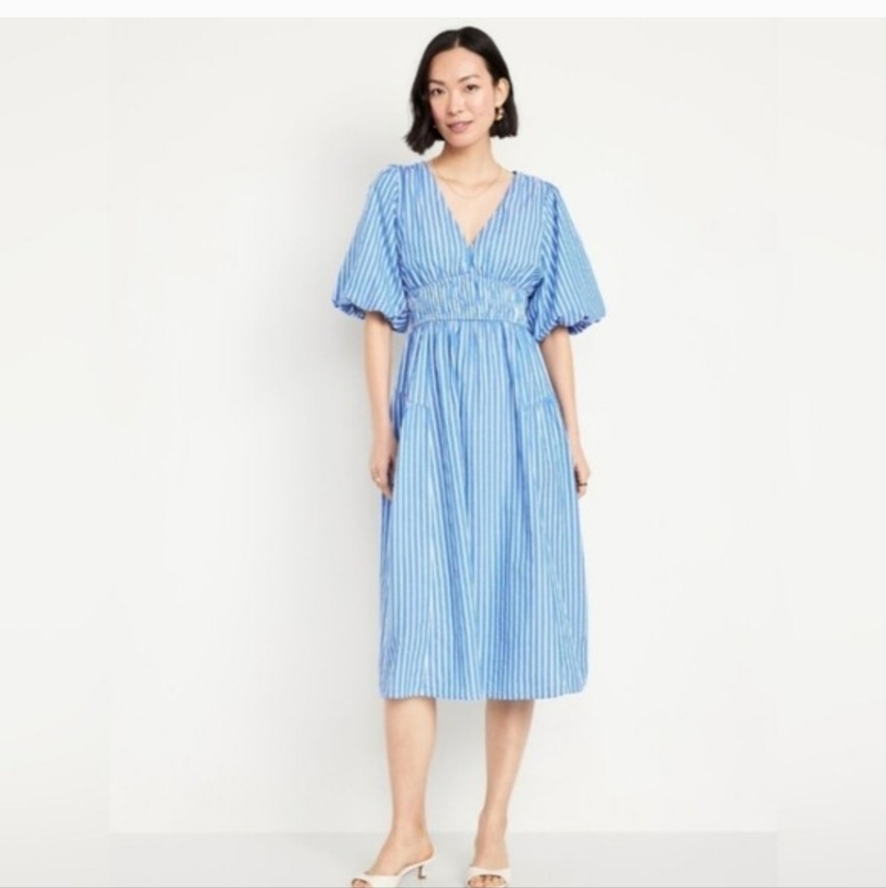 Old Navy Blue and White Striped Midi Dress